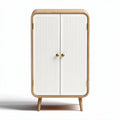 White wooden storage cabinet with ribbed doors and gold handles 80 x 40 x 100cm
