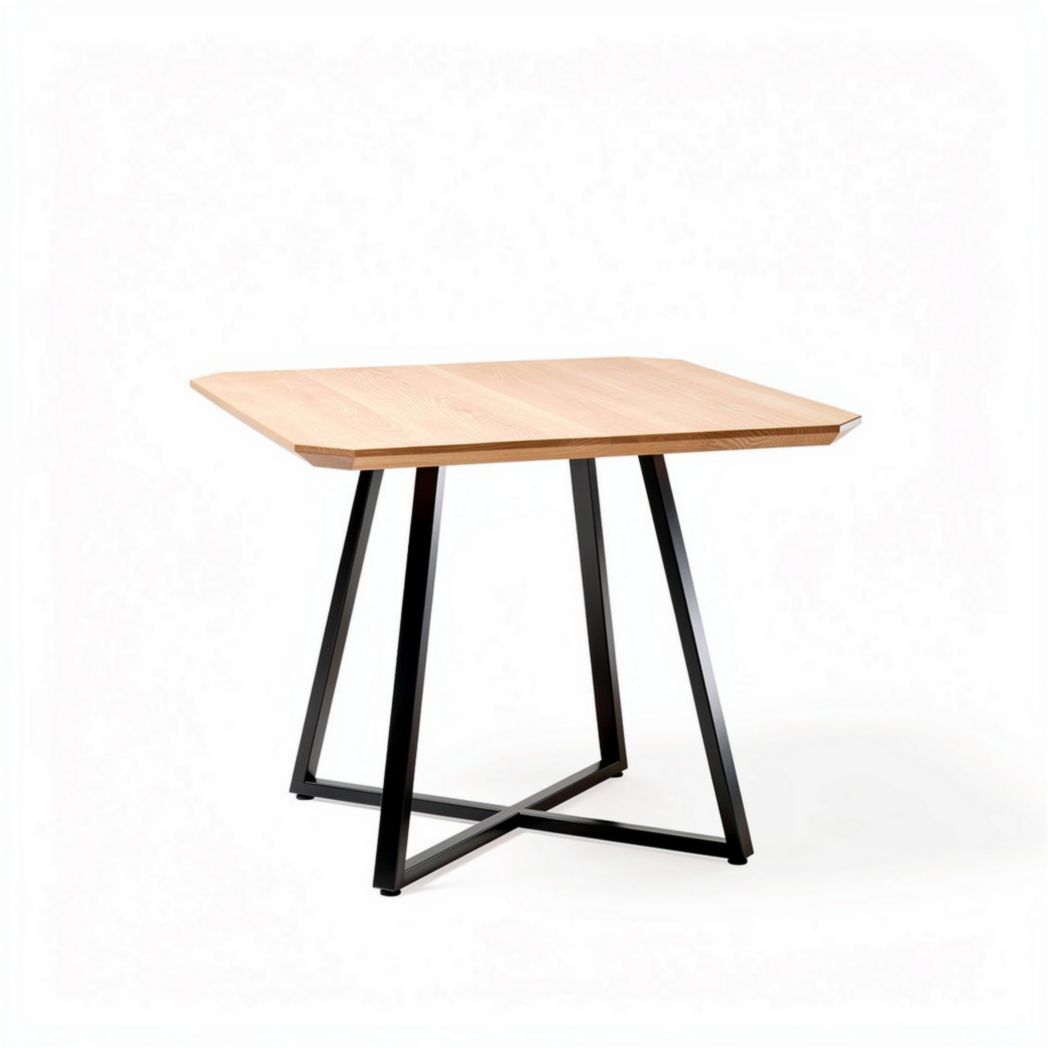 Square wooden dining table with black metal legs 80 x 80 x 75cm