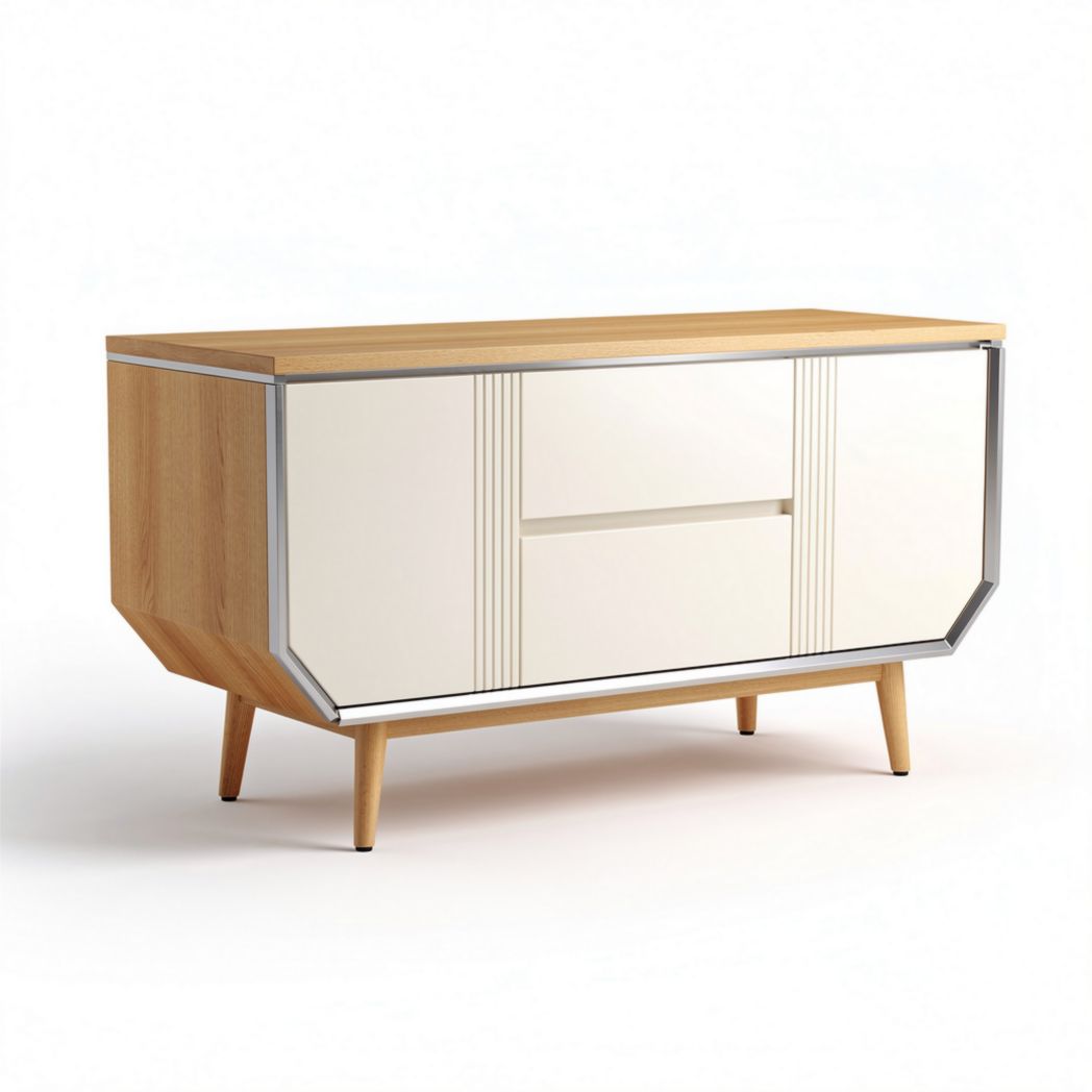 Wooden sideboard with white doors and metal accents 150 x 75 x 80cm
