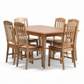 Solid wood dining table set with six chairs in natural finish 180 x 90 x 75cm