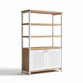 Wooden shelving unit with white metal frame and storage cabinets 100 x 40 x 180cm