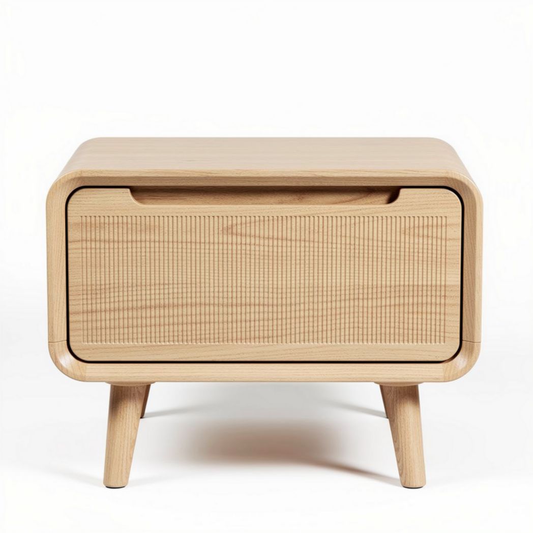 Wooden nightstand with drawer and textured surface 50 x 40 x 40cm