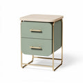 Wood and metal nightstand with two drawers in green and natural finish 40 x 40 x 60cm