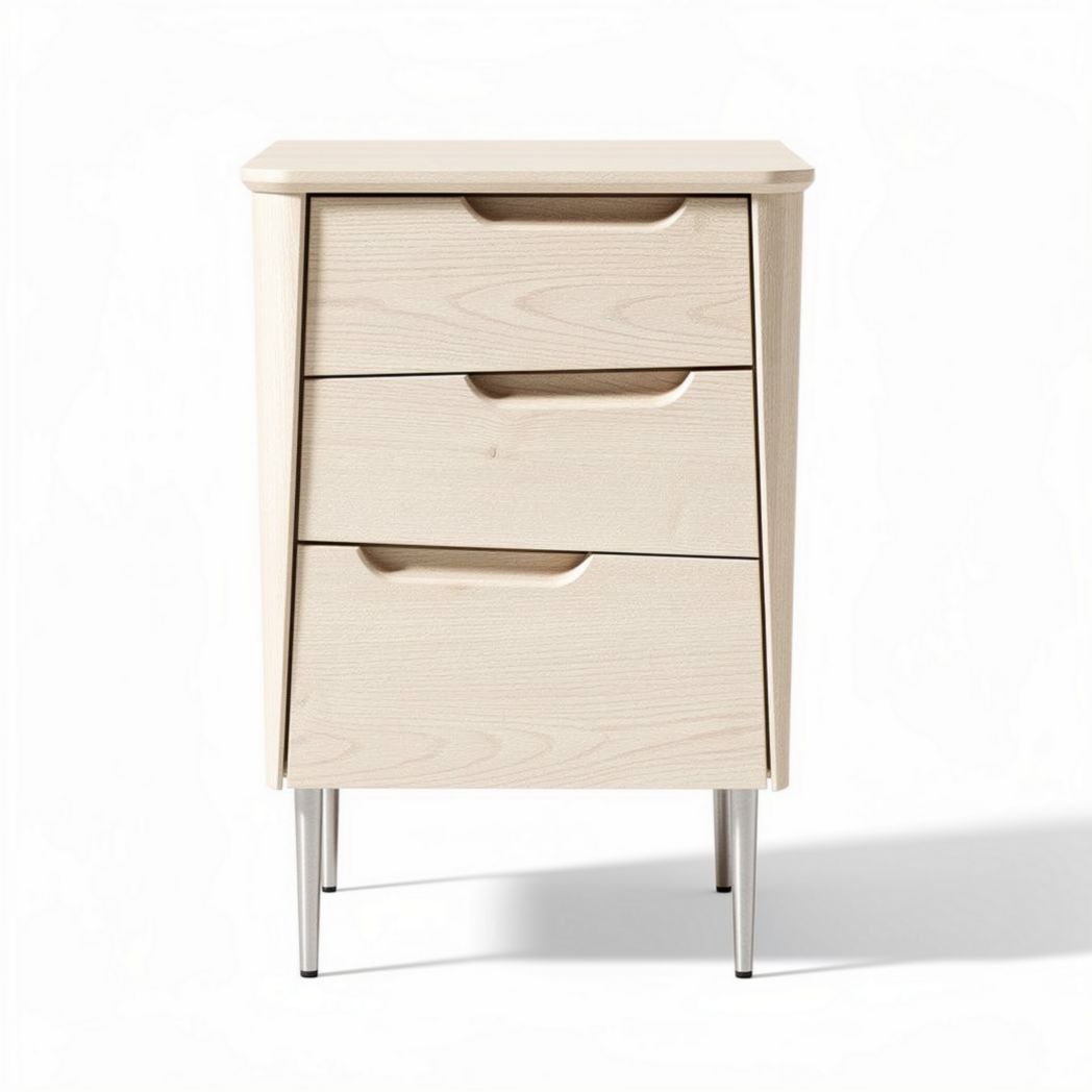 Wooden nightstand with three drawers in natural finish 48 x 40 x 60cm