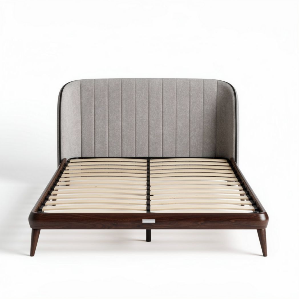 Upholstered wooden bed frame with slatted foundation in grey 200 x 160 x 100cm