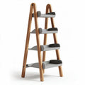 Wooden ladder shelf with four gray trays for plant display 60 x 40 x 120cm