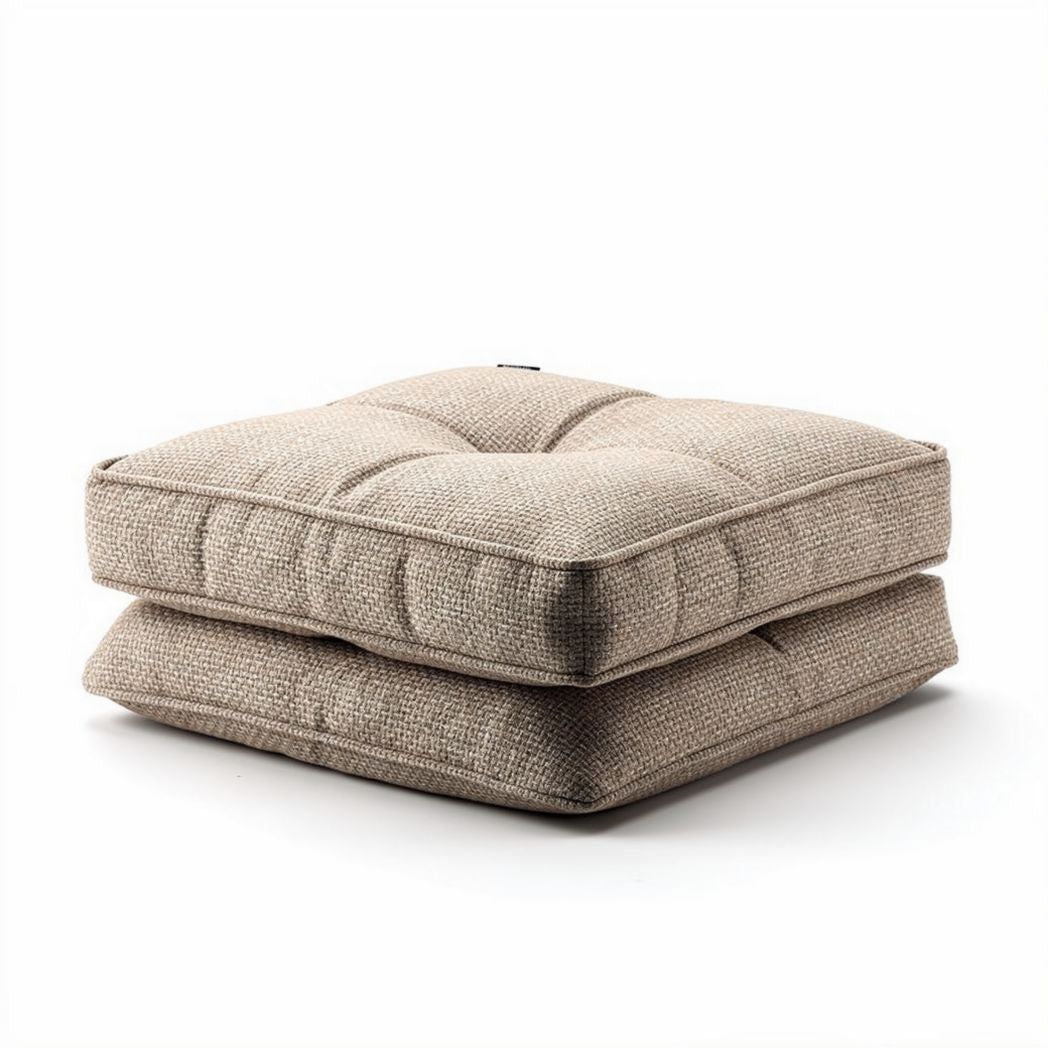 Soft plush seating cushion for indoor outdoor use 50 x 50 x 15cm beige fabric