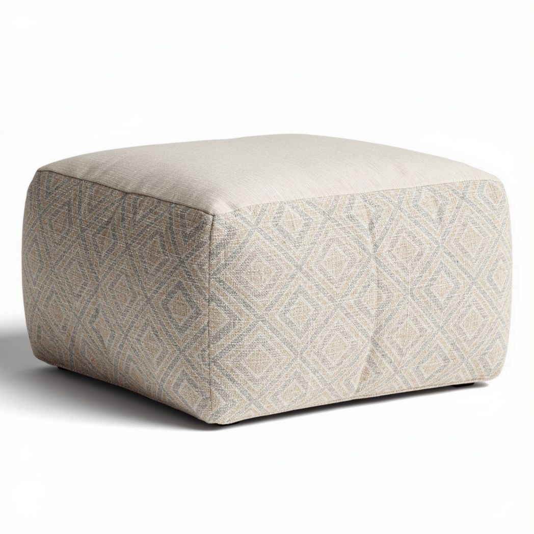 Geometric patterned fabric pouf for living room decor 45 x 45 x 30cm