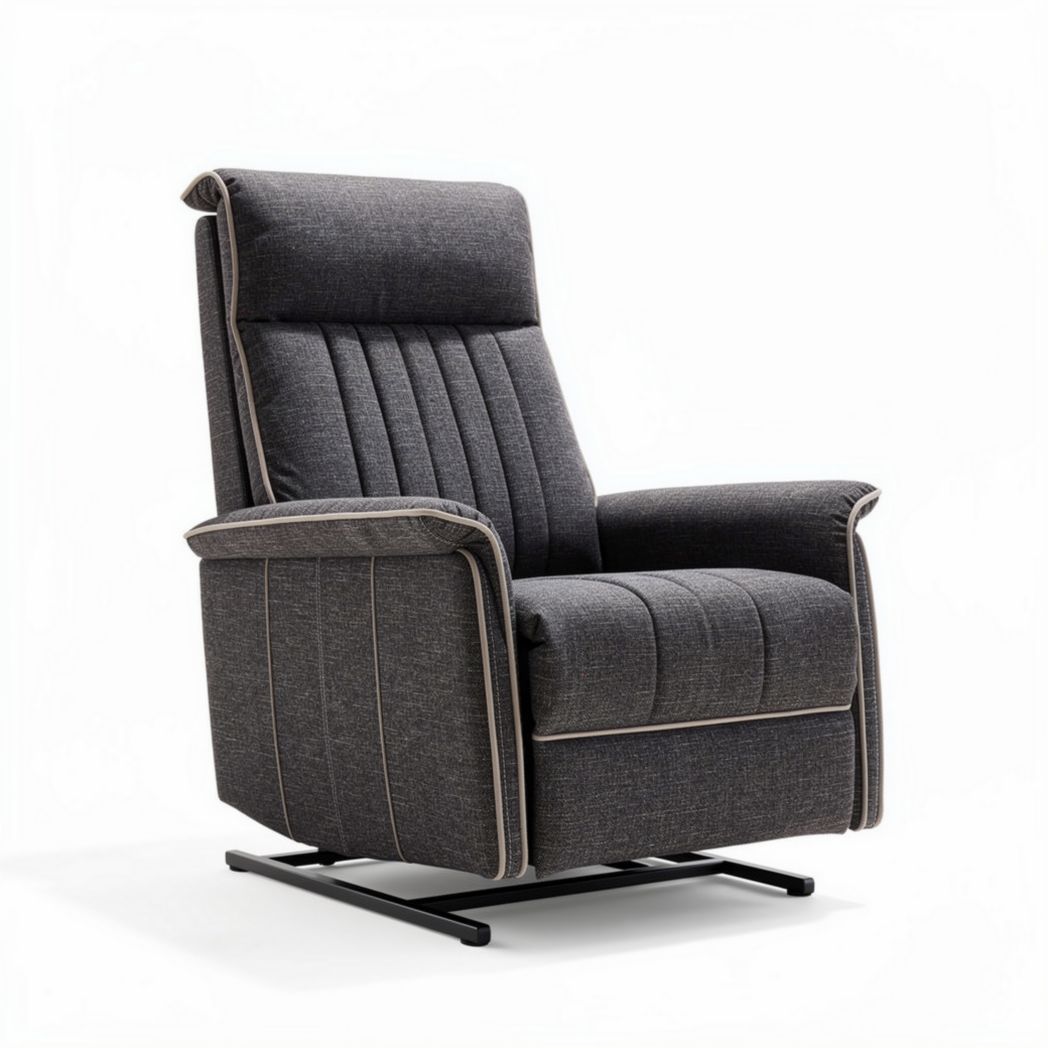 Reclining chair with fabric upholstery in dark grey and metal base 85 x 80 x 100cm